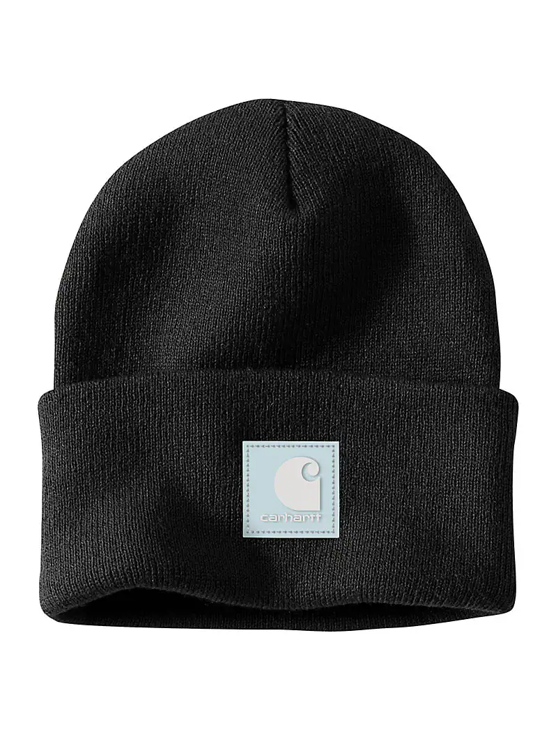 Carhartt Knit Rubber Patch Beanie Black Early Fog