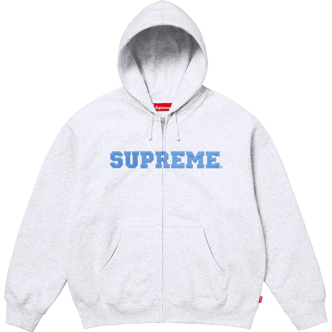 Supreme Collegiate Applique Zip Up Hooded Sweatshirt Ash Grey