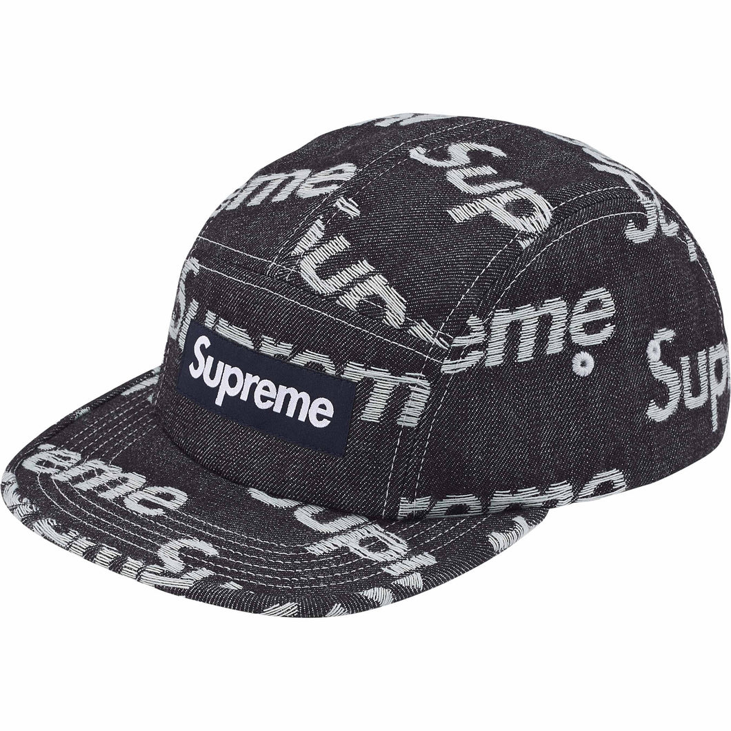 Supreme Jacquard Logos Denim Camp Cap Rigid Indigo