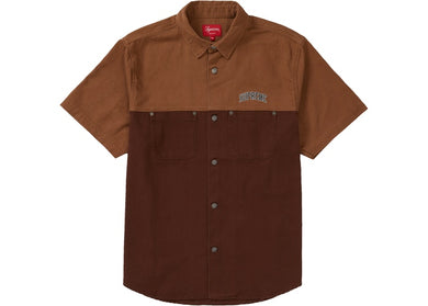 2-Tone Denim Short Sleeves Shirt (Brown)