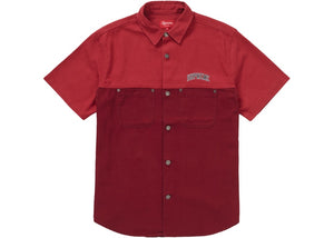 2-Tone Denim Short Sleeves Shirt (Red)