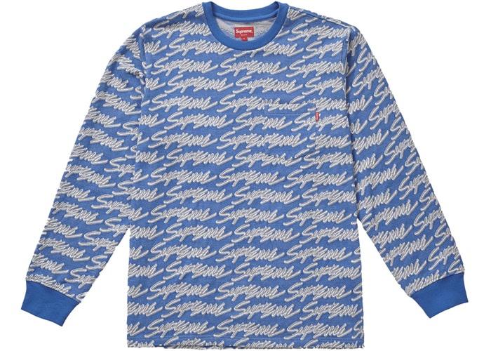 Signature Script Logo L/S Pocket Tee (Blue)