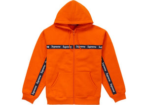 Supreme Text Stripe Zip Up Hooded Sweatshirt Dark Orange